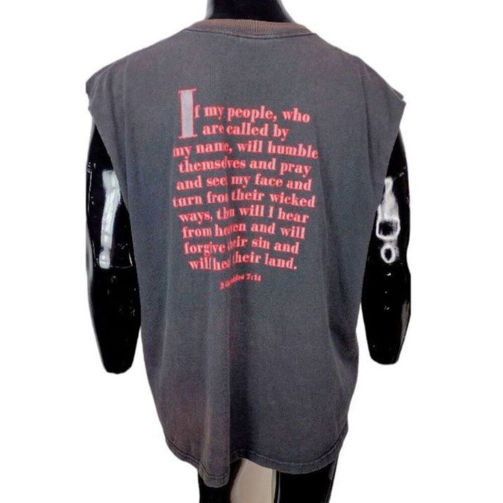 Vtg 90s Sun Faded Gradient "America It's Time To Pray" Psalms US Flag Patriotic